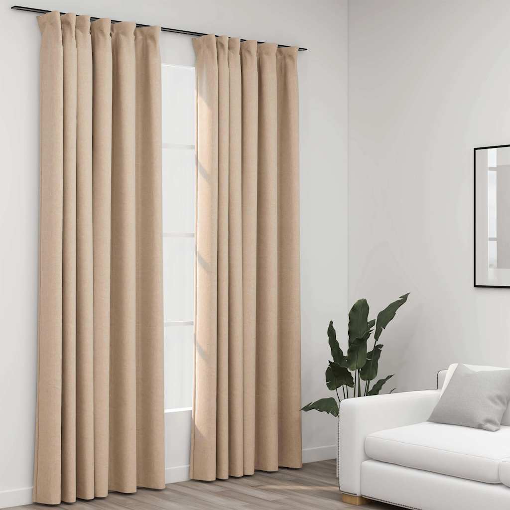 vidaXL Pellavamaiset pimennysverhot koukuilla 2 kpl beige 140x225 cm