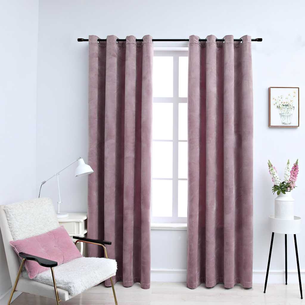 vidaXL Pimennysverhot renkailla 2 kpl sametti pinkki 140x245 cm