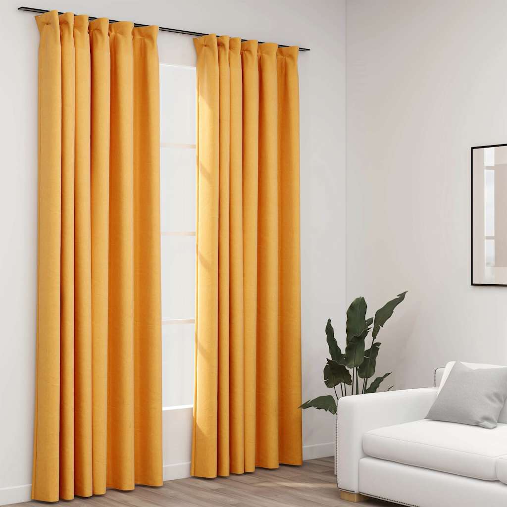 vidaXL Pellavamaiset pimennysverhot koukuilla 2 kpl kelt. 140x245 cm