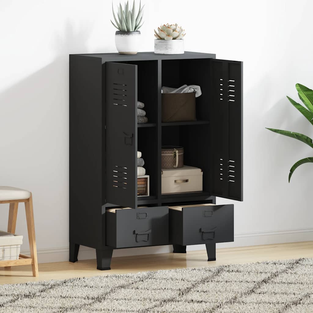 vidaXL Metallinen vaatekaappi teollinen tyyli 67x35x107 cm musta